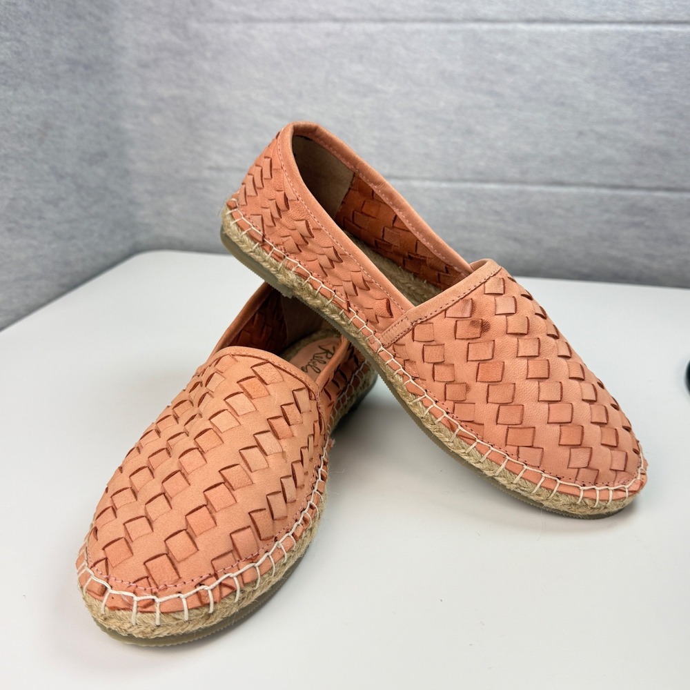 Rebels Womens 8.5 Woven Leather Espadrille Flats Peach Basketweave Boho Slip On